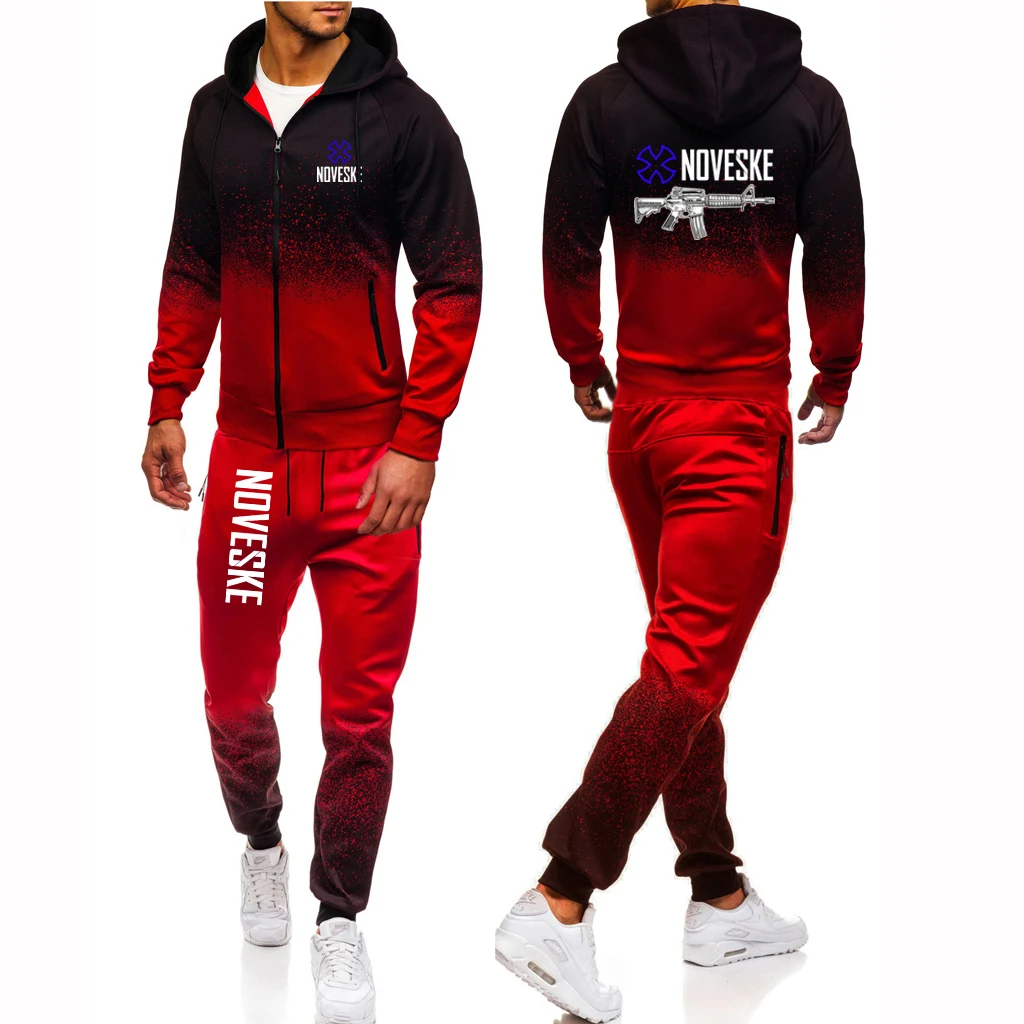 Mens Funny Print Hooded Hoodies and Outdoor Sports Pants Suits