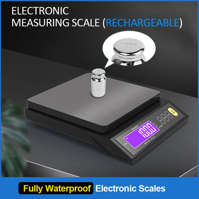 5kg/10kg Rechargeable Kitchen Scale Fully Waterproof LCD Display Stainless Steel Electronic Scale Household Weighing Baking Tool 1