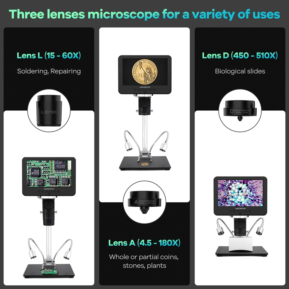 Andonstar 2000X Trincular 2160P UHD HDMI 디지털 현미경 AD246SM, PCB 납땜 용 PC 연결, 전화 수리 용