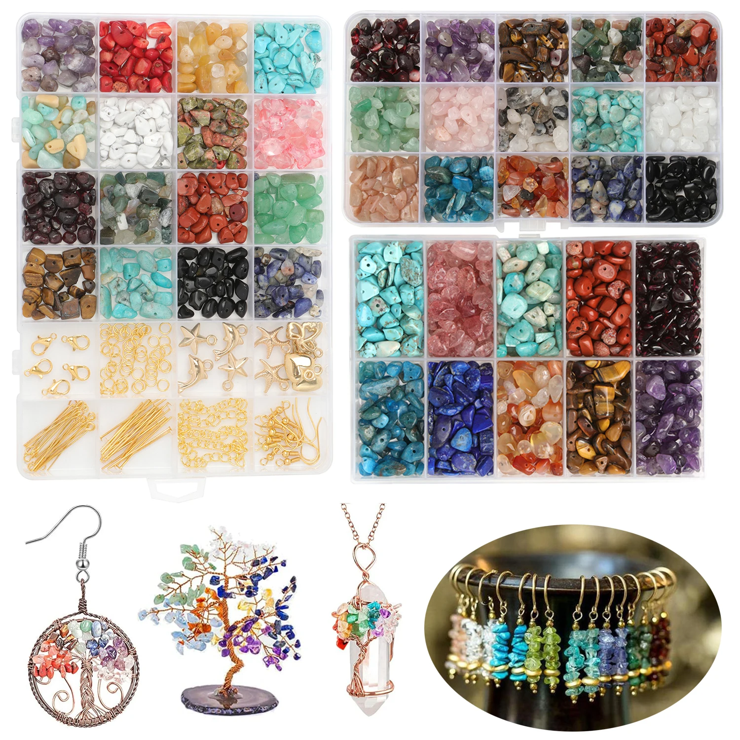 5-8mm Natural Stone Chips Gravel Beads Kits Irregular Mixed Quartz Tiger Eye Agate Bead Sets for Jewelry Making DIY Accessories 1