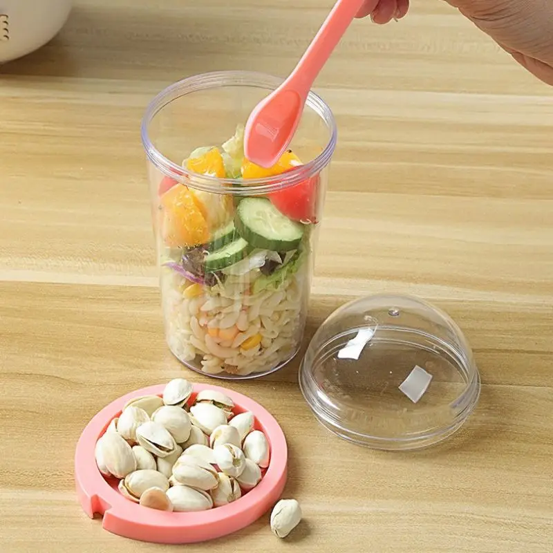 1L Portable Breakfast Oatmeal Cereal Nut Yogurt Salad Cup Container with  Fork Sauce Cup Lid Bento Food Bowl Kitchen Lunch Box - AliExpress