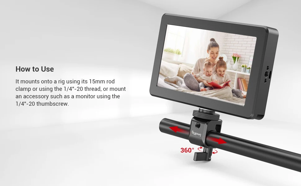 DSLR Rig System 15mm Rod Clamp with 1/4" Thread Hole to Attach Camera Microphone