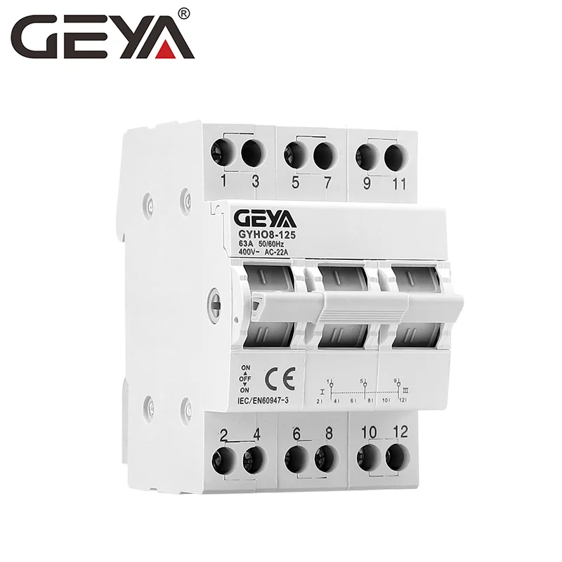 GEYA GYHO8 3P 4P 63A 125A 이중 전원 수동 전환 절연 스위치 인터록 회로 차단기 모듈형 전환 스위치