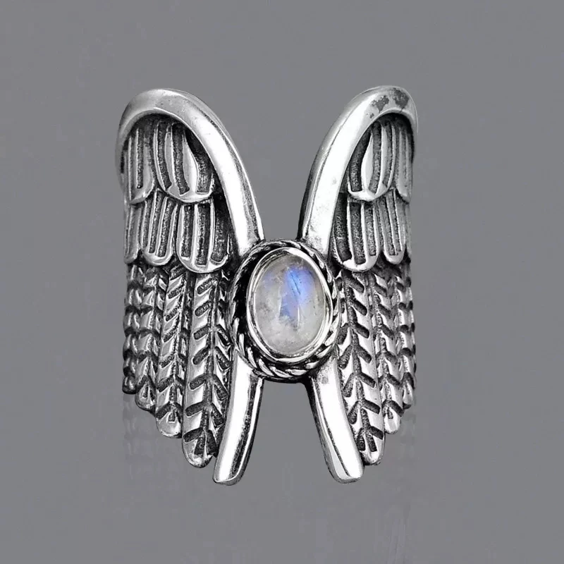 Guardian Angel Ring Mint Green Black Moonstone Ring for Woman Vintage Men Stone Boho Jewelry Gift To Girlfriend