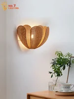 Japanese Wabi-Sabi Rattan Weaving Petal Wall Lamp LED E27 Atmosphere Art Decorative Wall Mounted Modern Light Fixtures Luminaria 1