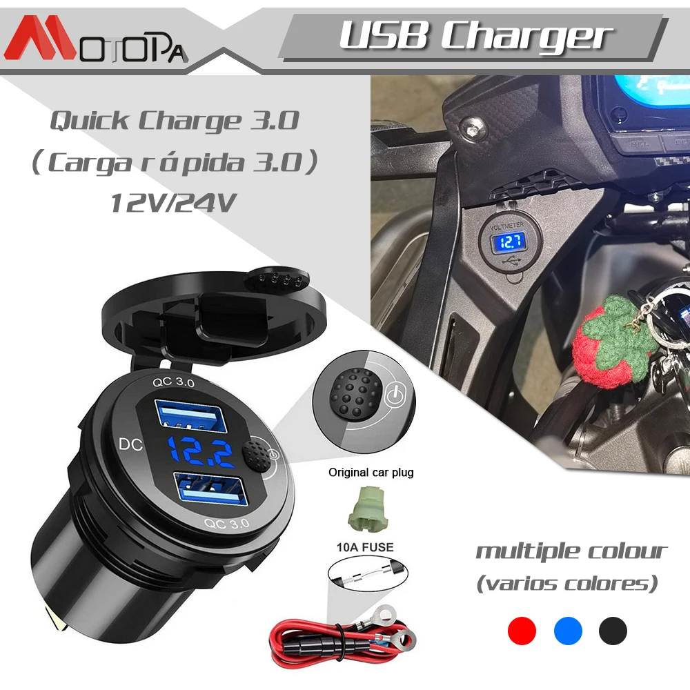 

NEW Quick Charge 3.0 36W Car Dual USB Charger QC3.0 Waterproof with Voltmeter Switch for 12V/24V Motorcycle ATV Boat Marine RV