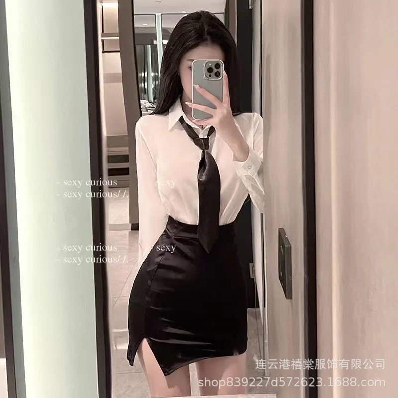 Sexy Seductive Underwear Secretary Mini Skirt Office Uniform Roleplay Pure Desire OL Set Netting Style Polyester Fabric Bagged