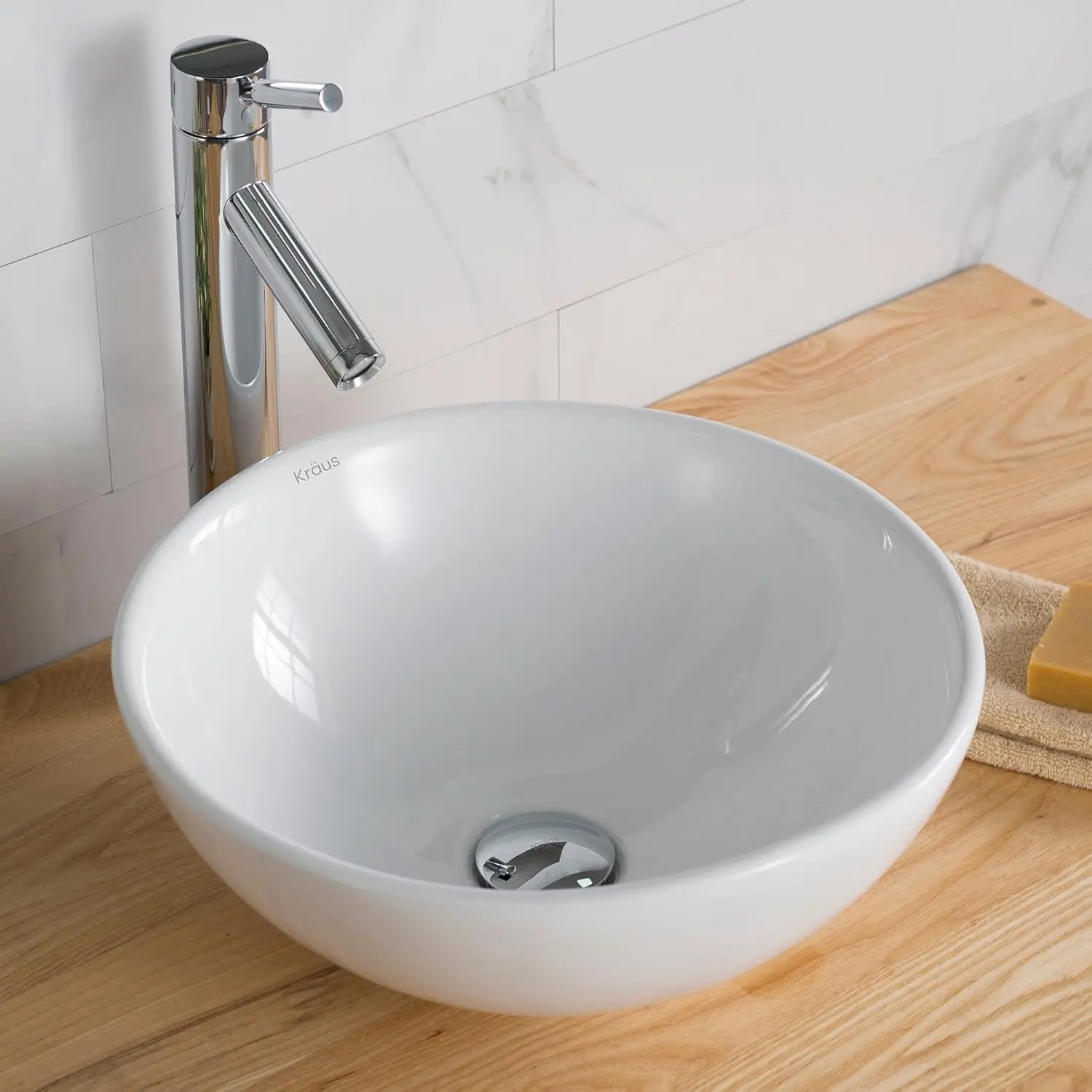 KRAUS Elavo Round Vessel White Porcelain Ceramic Bathroom Sink, 16 inch KCV-141 3