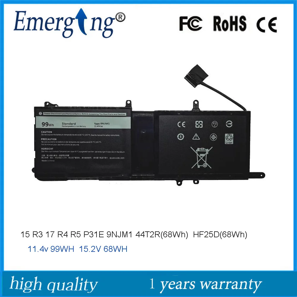 

New Laptop Battery 9NJM1 HF25D 44T2R for Dell Alienware 15 R3 R4 17 R4 R5 ALW17C-D1738 AW15R3-5246SLV
