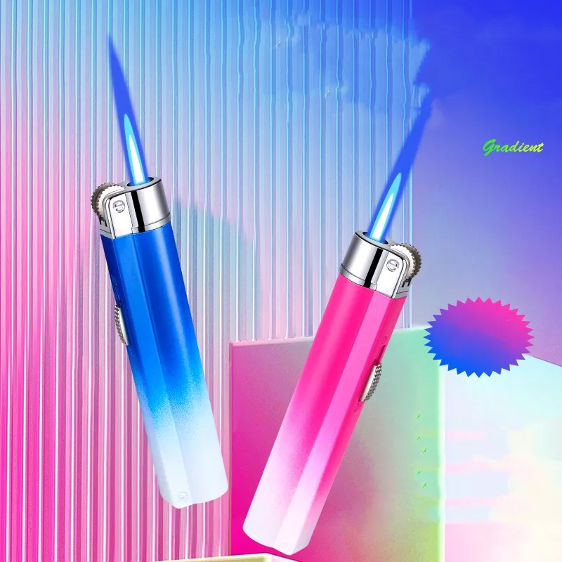 

The New Inflatable Lighter Metal Windproof Blue Flame Lighter Zinc Alloy Mini Body Grinding Wheel Lighter