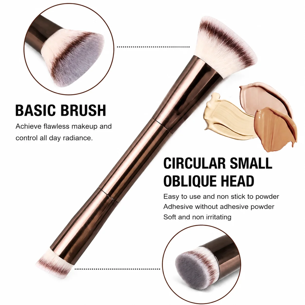 2pcs Dual-Ended Makeup Brush Set – Foundation & Blush, Soft Fibers, Travel-Friendly, Precise Application Beauty Tools 3