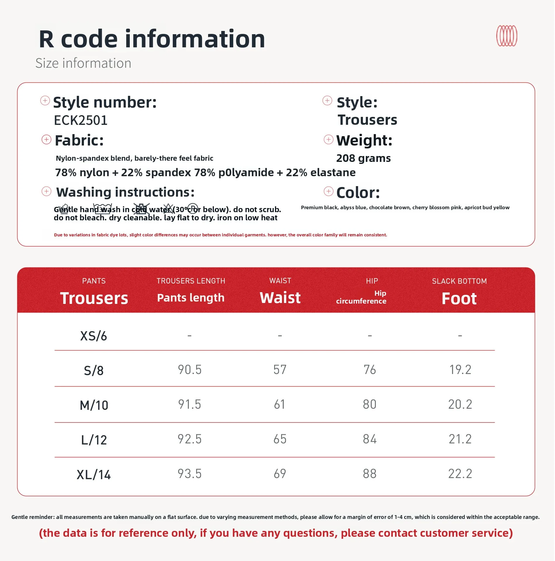 Size chart and fit details