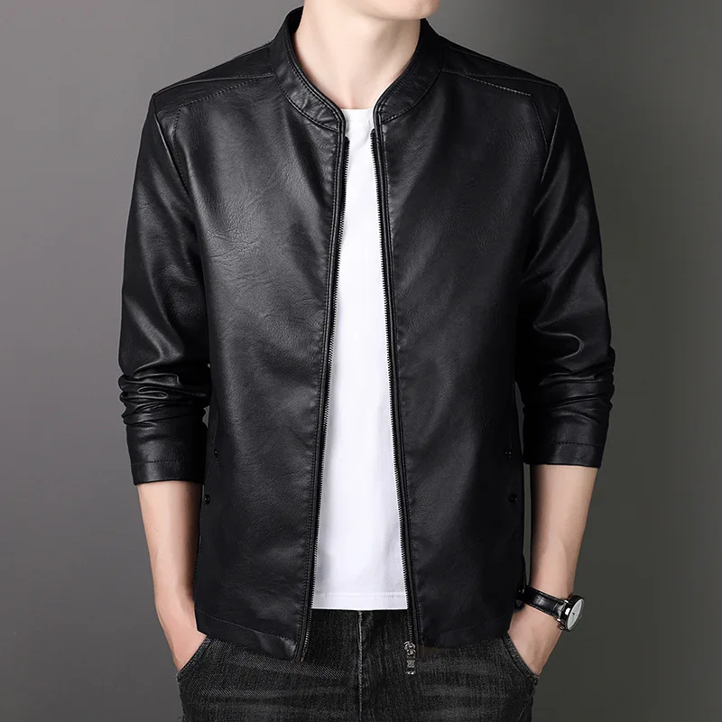 

2023 New Korean Edition Men's Leather Jacket Men's Youth Standing Collar Punk Men's Motorcycle Leather Jacket Plus Size 4XL-M