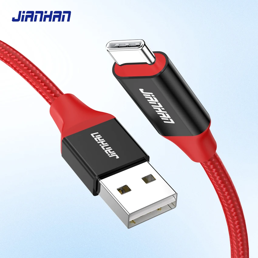 JianHan 고속 충전 편조 USB C 타입 케이블, 데이터 케이블, 아이폰 15, 삼성 S22, S10, S9, S8, LG, HTC, 샤오미, 화웨이
