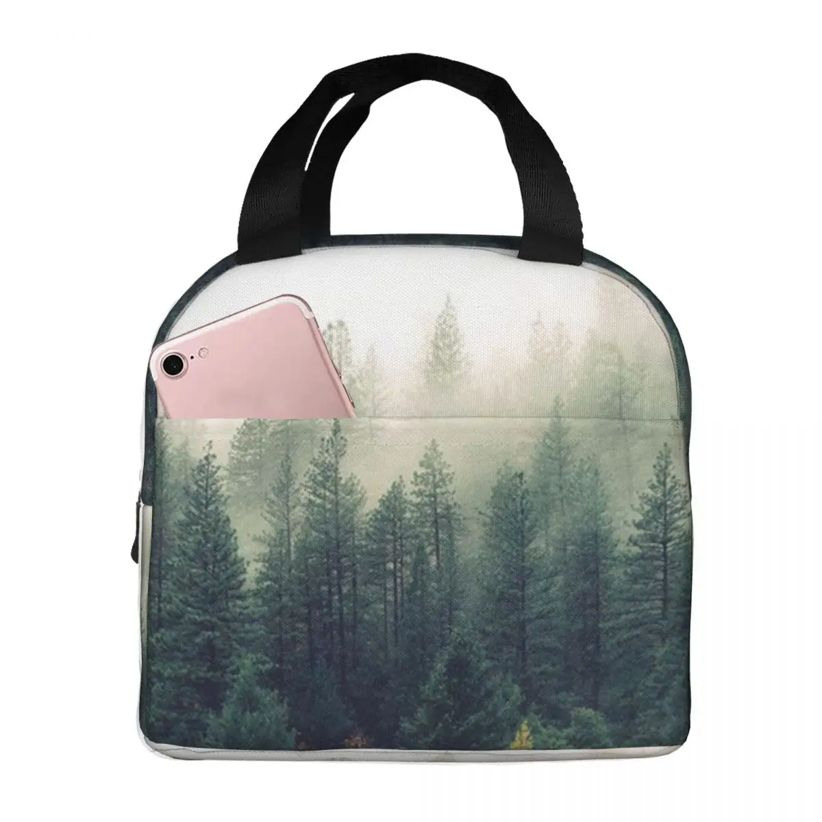 

Foggy Forest Portable Insulated Oxford Lunch Bag Reusable Lunch Box Lunch Organizer Thermal Cooler Tote Bag