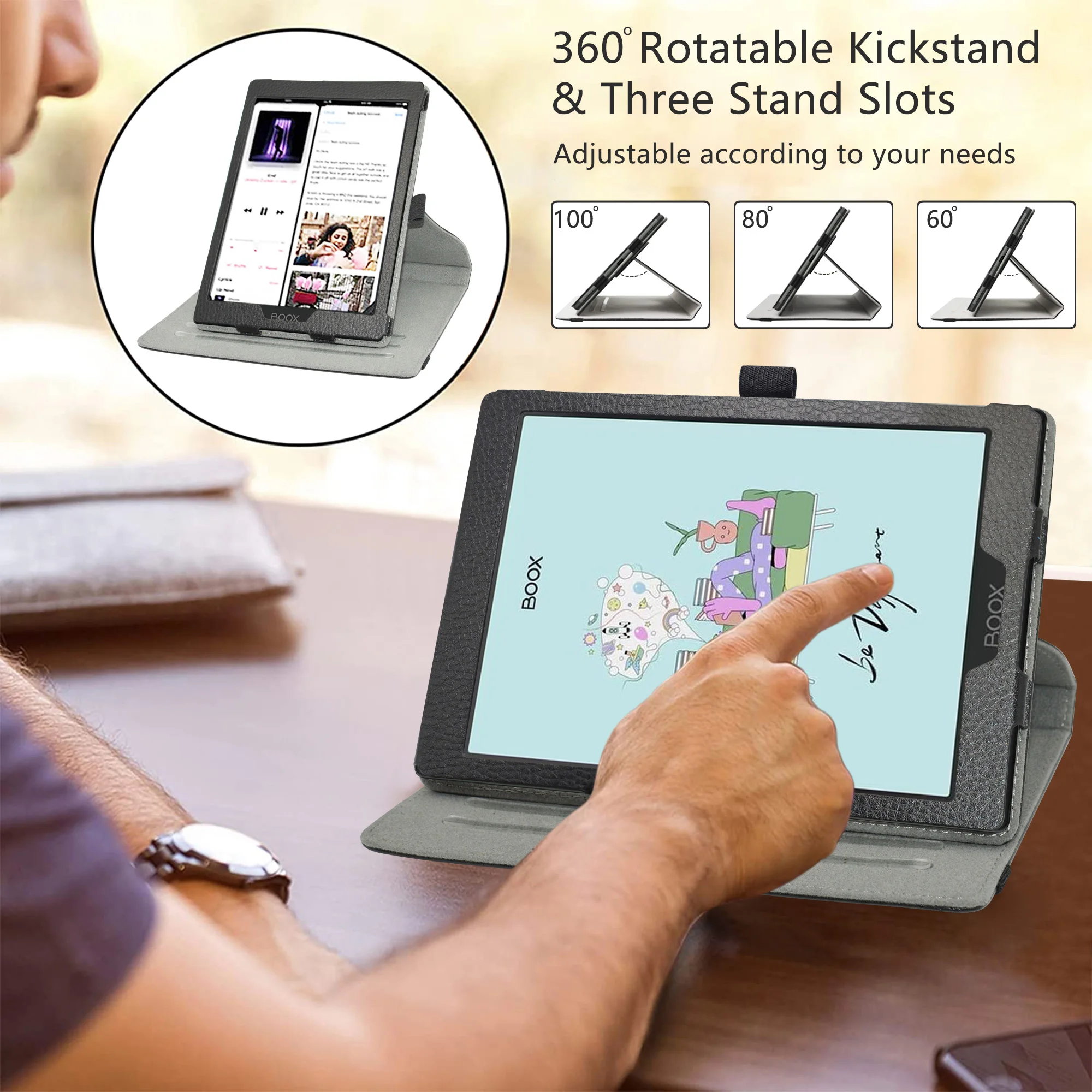 Booxタブ、ミニc、360度、epaper Tablet用の回転PUレザーカバー