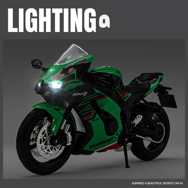 1:12 Kawasaki Ninja ZX10R Alloy Die Cast Motorcycle Model Toy Vehicle Collection Sound and Light Off Road Autocycle Toys Car 4