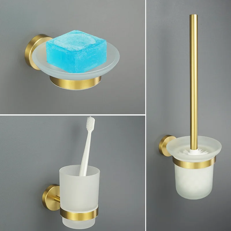Brushed Gold Bathroom Accessories Towel Holder Cup Holder Towel Ring Hanger Paper Toilet Brush Coat Hook