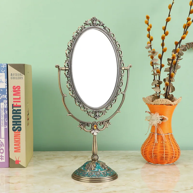 

Europe Tabletop Decorative Metal Makeup Mirror Double Vanity Mirror miroirs décoratifs For Room Decoration Aesthetic HZJ061
