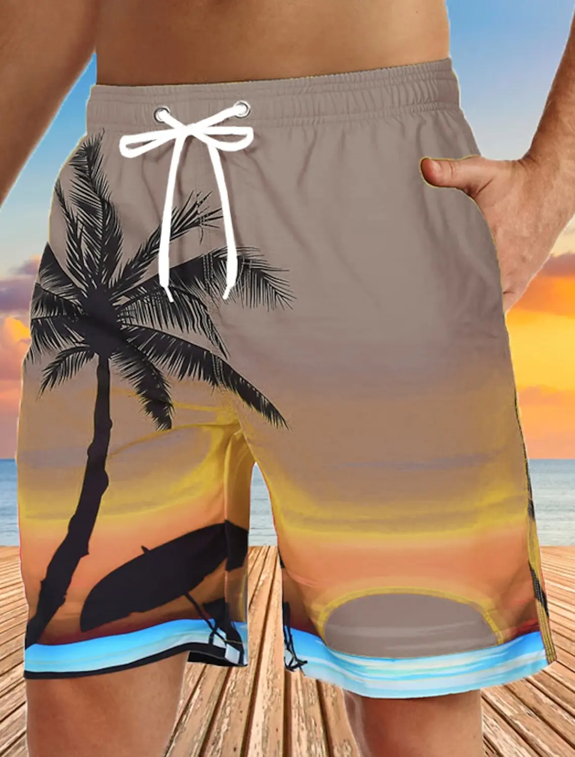 Hawaiian Coconut Tree Beach Shorts 3D Printing Summer Men's Casual Swimming Short High Elastic Quick Drying Pants Sport Pant 2