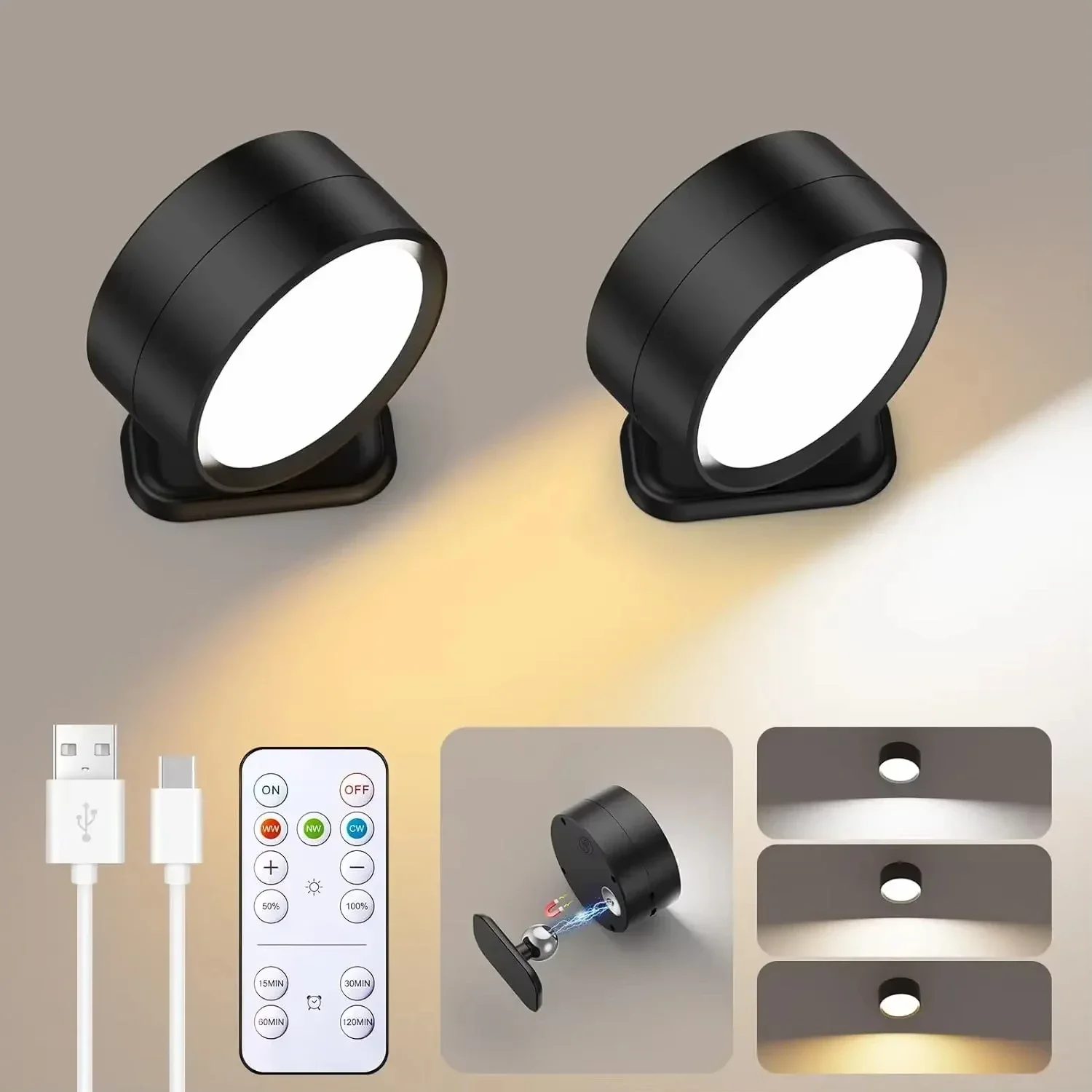 ตัวเลือกสินค้า ไฟติดผนัง LED ปรับสีได้ 3 สี ชาร์จ USB ห้องนอน