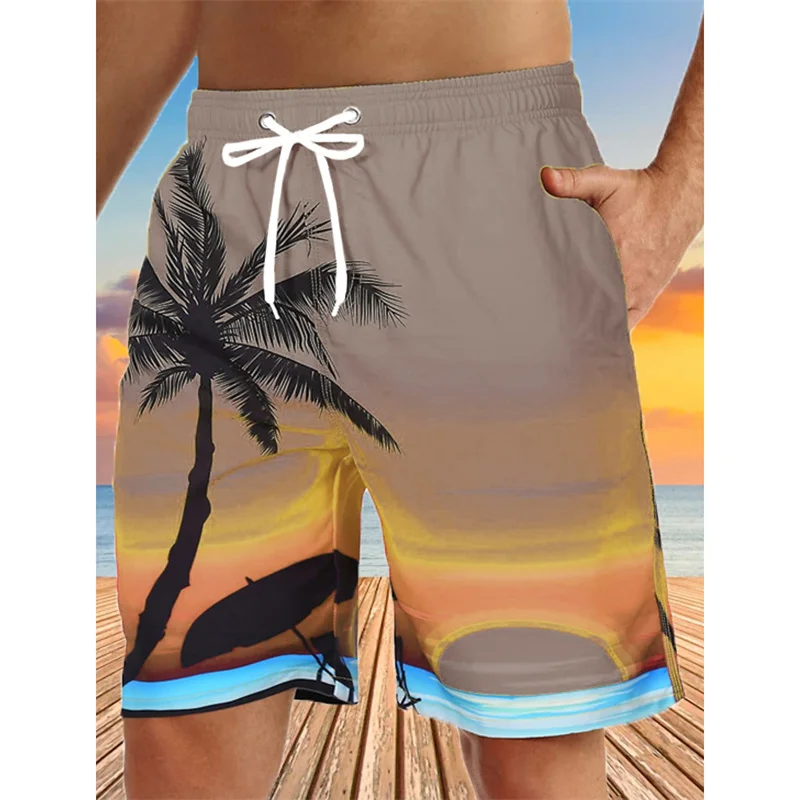 Coconut Tree Pattern Beach Shorts For Men Colorful 3D Printed Swim Trunks Summer Surf Board Shorts Loose Short Pants Streetwear 4