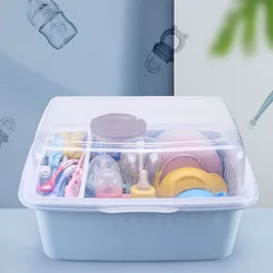 baby bottle storage box with cover dust-proof multi-functional drying rack newborn tableware holder blue pink