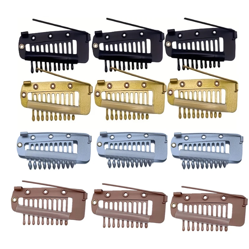 New 30pcs chunni clips 3.6cm 10 Teeth Snap Clips with Safety Pin For Weft Hair Extensions
