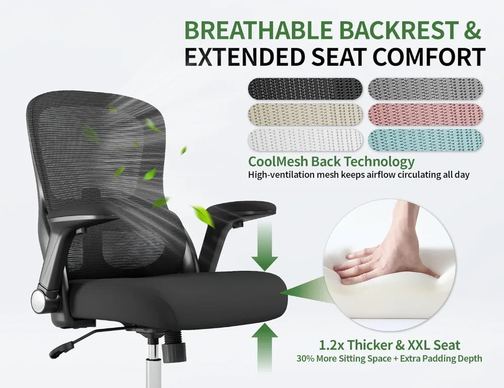 Ergonomic Office Chair with Lumbar Support, 400LBS Capacity, Adjustable Armrests & Breathable Mesh Back