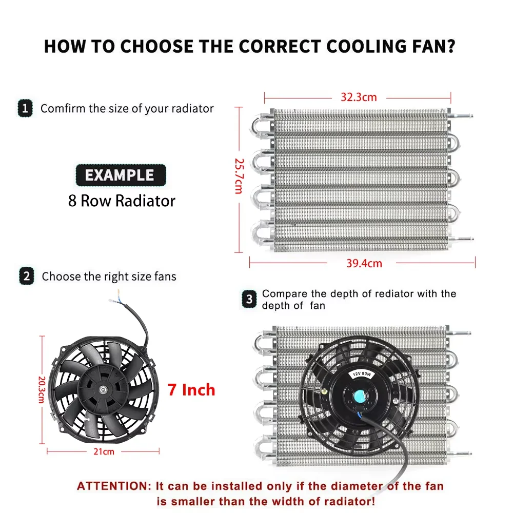 Universal 7/10/12/14 Inch 12V 80W 2100RPM Car Air Conditioning Electronic Radiator Cooling Fan Blade Electric Fan