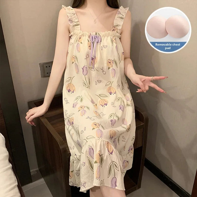 ثوب نوم نسائي من القطن فستان نوم فضفاض صيفية