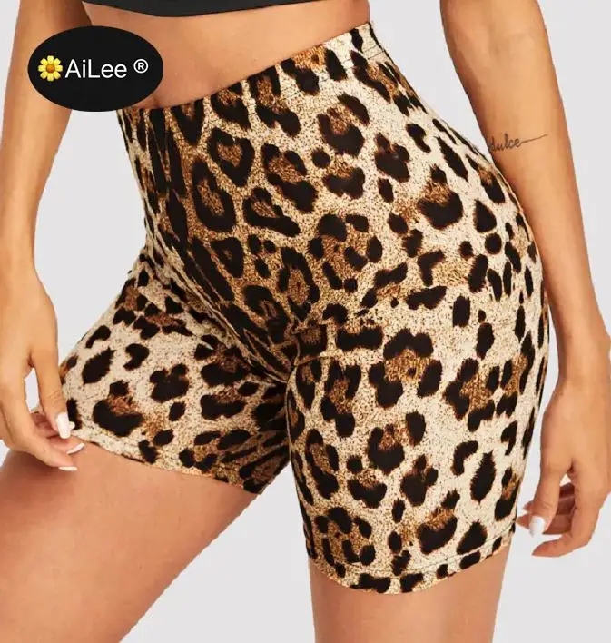 Leopard Snakeskin Print Hot Sweat Shorts Women Fashion High Waist Slim Sport Biker Cycling Shorts Activewear Female Streetwear