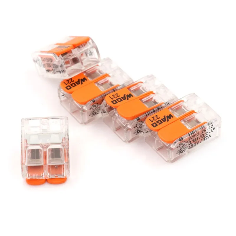 Wago 221-412 LEVER-NUTS 2 도체 컴팩트 커넥터, 10 PK 구리 와이어 접합, 재사용 가능한 와이어 터미널 커넥터, 5 개, 핫 세일