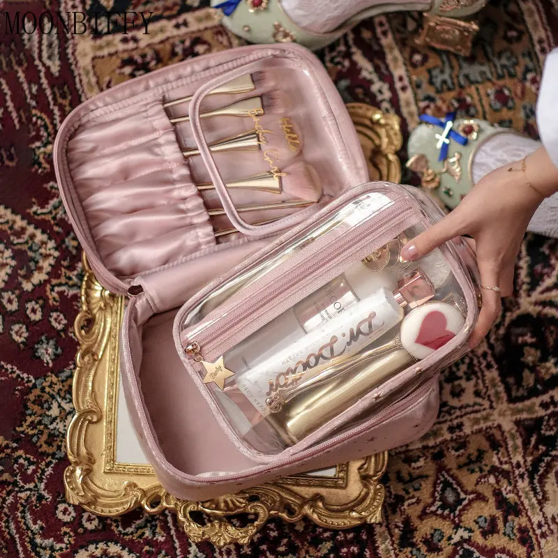 

Organizer Zipper Travel Case Bronzing Flannel Makeup Cosmetic Bag Large-Capacity Storage Handbag Women Girls Portable Toiletries