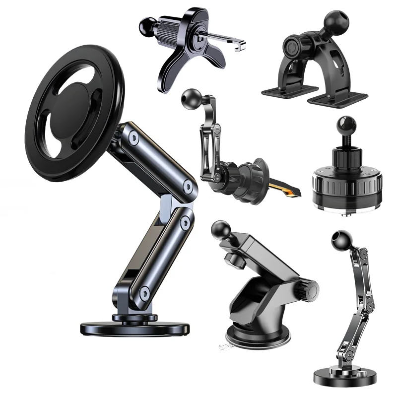 Magnetic Metal Car Phone Holder with 360° Rotation and Adjustable Foldable Design
