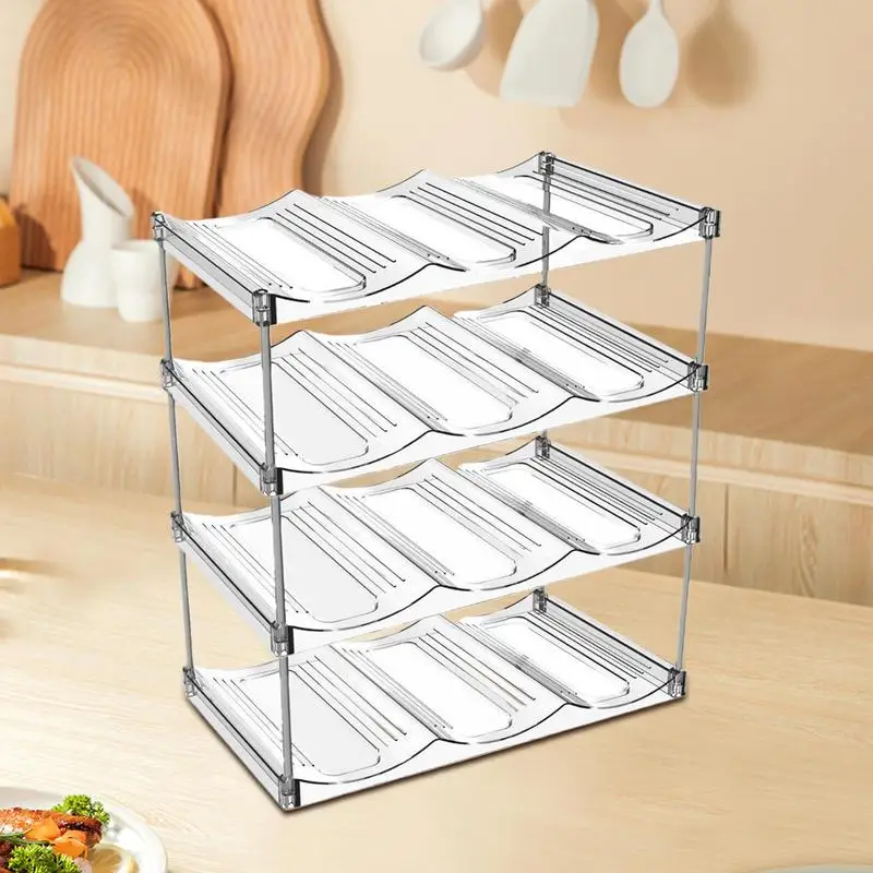 Tumbler Holder Organizer Stackable Drink Organizer For Fridge 4 Tier Transparent Large Wine Rack Display For Home Organization