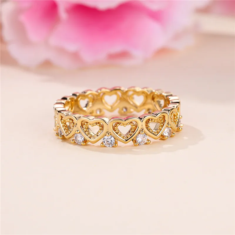 Cute Female White Round Zircon Stone Heart Ring Silver Color Summer Wedding Jewelry For Women