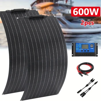 600W 300W Solar Panel 18V Monocrystalline Silicon Solar Cell Power Bank Outdoor Charging for Camping Roof Motorhome RV Car Boat 1