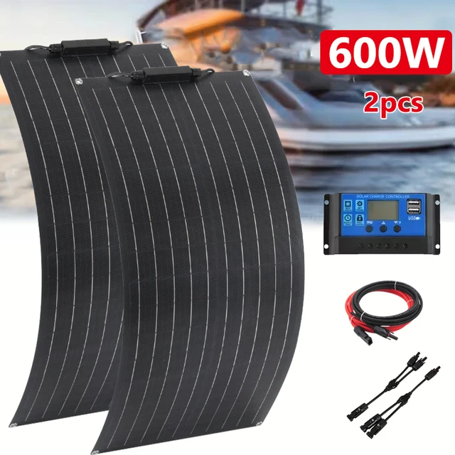600W 300W Solar Panel 18V Monocrystalline Silicon Solar Cell Power Bank Outdoor Charging for Camping Roof Motorhome RV Car Boat 1