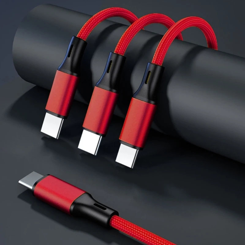 Triple USB-C Fast Charging Cable - 3-in-1 Multi-Port Charger Cord for Simultaneous Device Charging