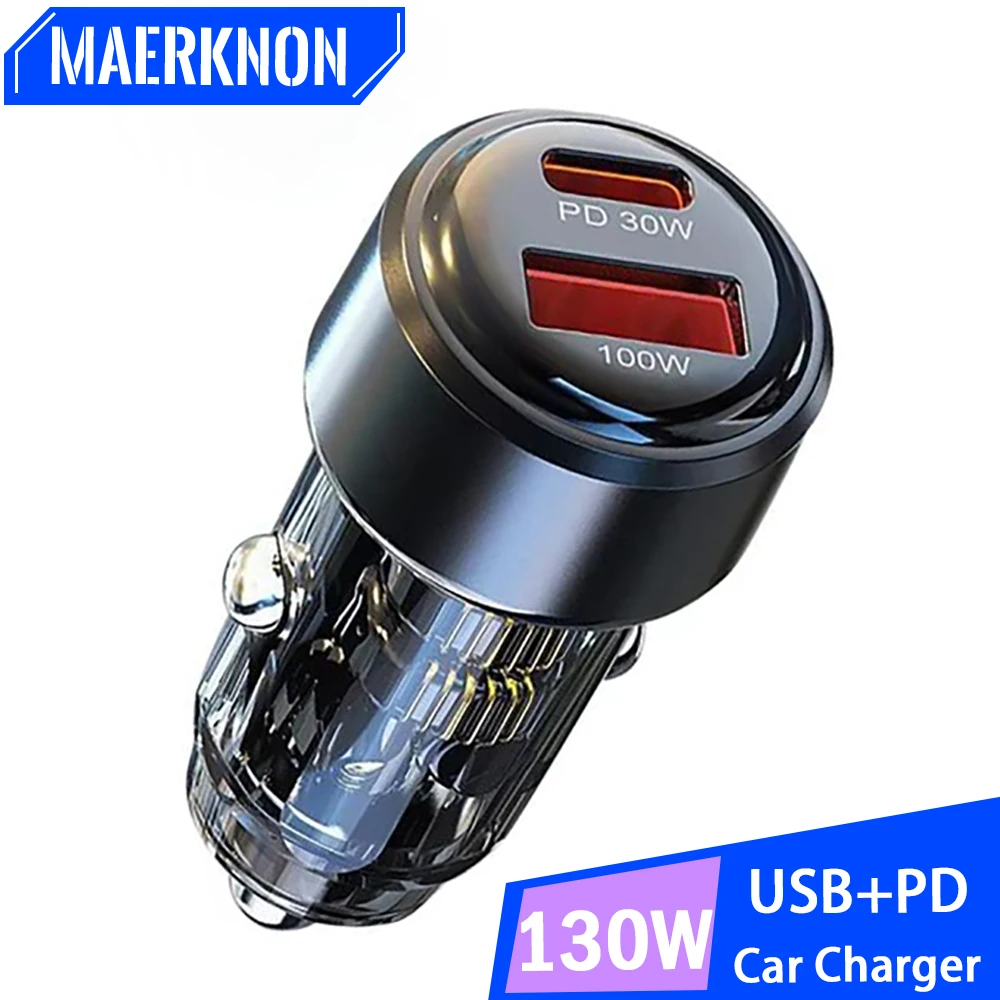 Phone Charger Adapter Mini Phone Charger Car Charger Car Phone Charger 130W Fast Charging Charger Adapter For iPhone Samsung Xiaomi Huawei Type C