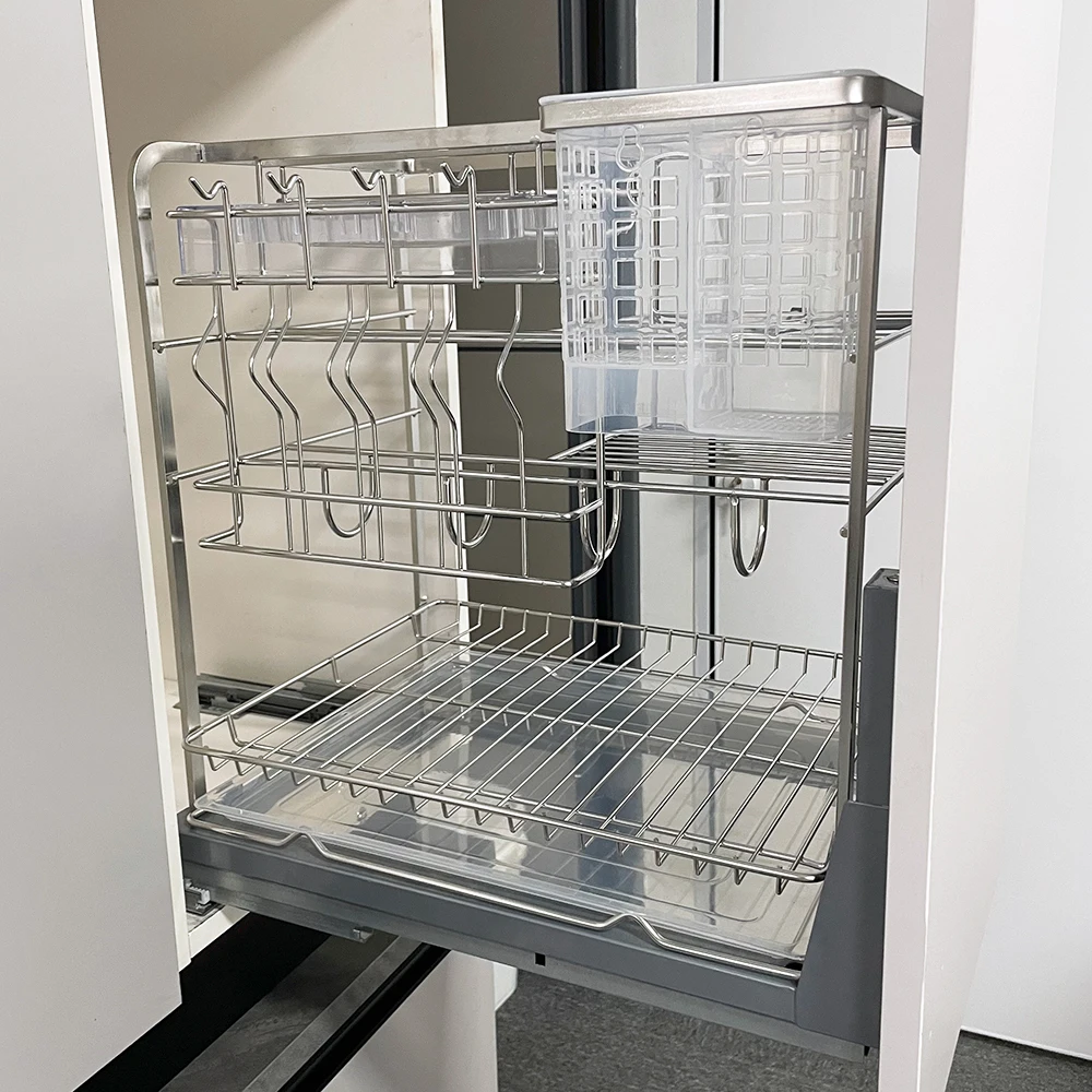 2 Pcs Wire Basket 3 Tier Drawer Organizer Unit Stackable Pull Out Sliding Basket Under Sink Metal With Shelf