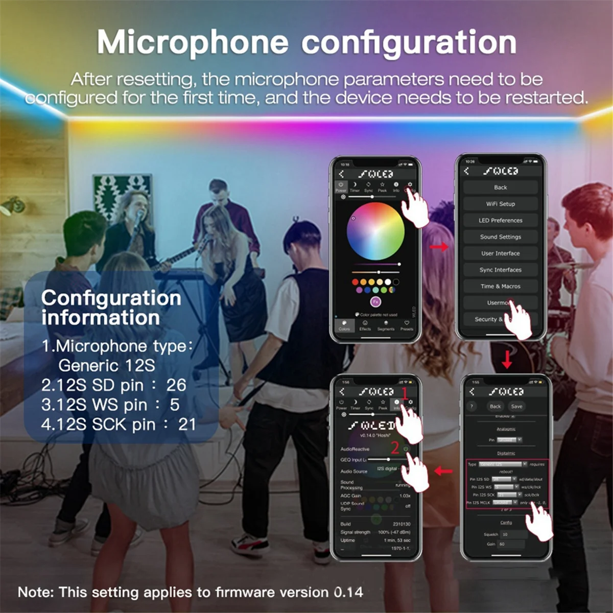A04R-GLEDOPTO ESP32 WLED LED Controller with Microphone, Music Sync Supports WS2811/WS2812/WS2813/WS2815 Strip Lights Black