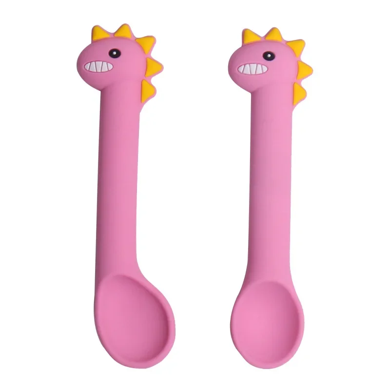 Spoon For Baby Utensils Set Auxiliary Food Silicone Gel Spoon Baby Learn To Eat Training Bendable Soft Children Tableware