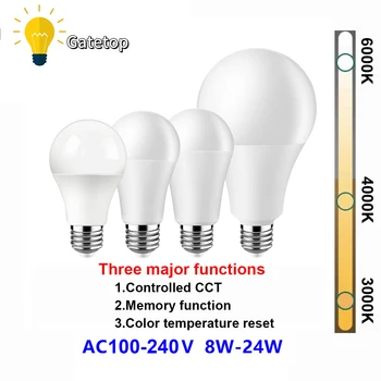 가정용 LED 스마트 전구, 스트로브 없음, 3 가지 기능 조명, 메모리 포함, 색상 조정, 1-10PCs, 8W-24W, AC100-240V B22, E27, 새로운 스타일