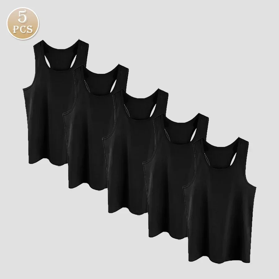 5 個のメンズタンクトップ、コットン通気性スリムフィットユーススポーツベースハードルレーサールーズサマータイドキャミソールテックス