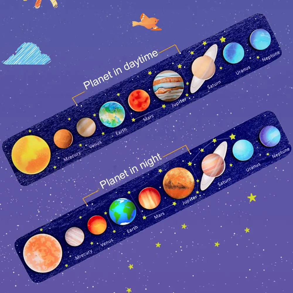 Wooden Educational Game Montessori Panel Matching Planets Cognition Solar System Jigsaw Puzzle Toy
