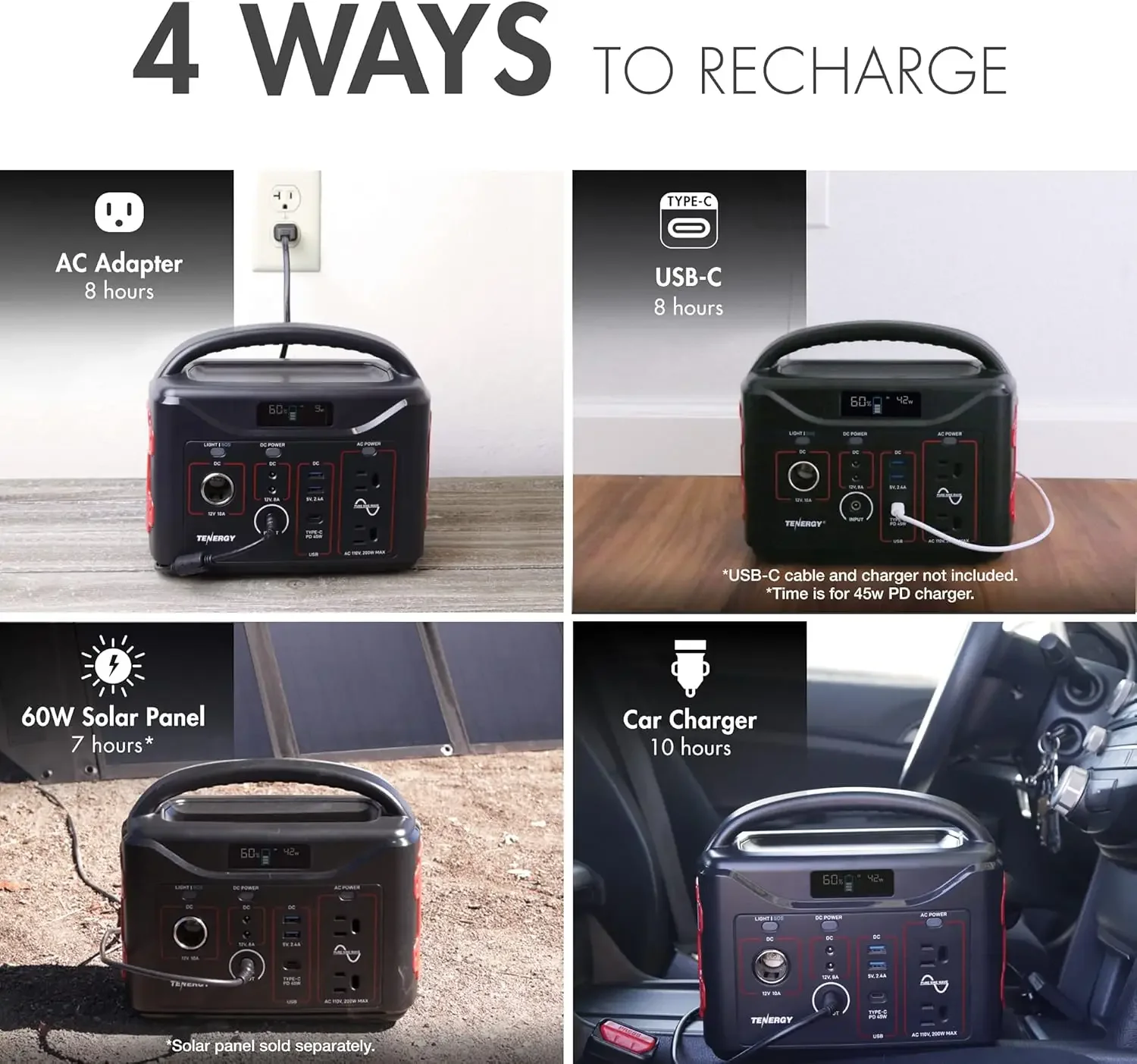 Portable Power Station Battery Two Pure Sine Wave AC outputs USB type C PD Solar Ready Mobile Power for Outdoors Camping 4