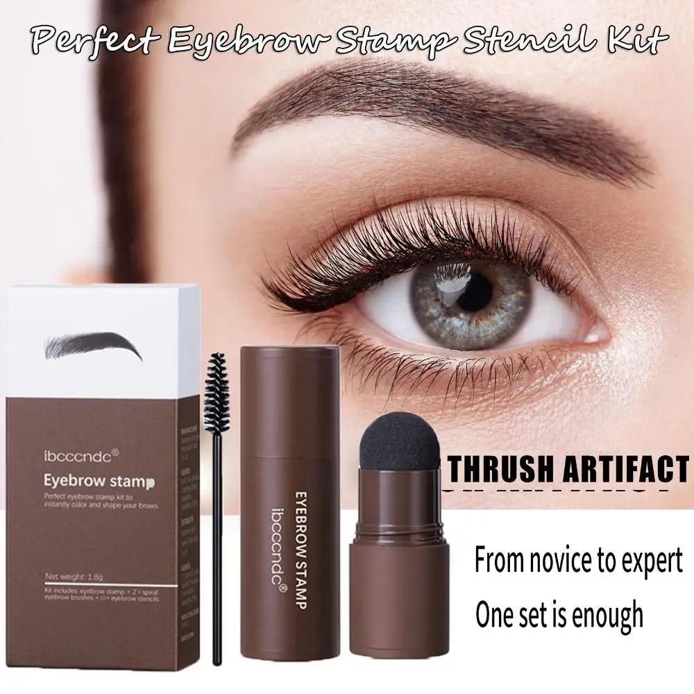 

1 Set Perfect One Step Eyebrow Stamp Stencil Kit Waterproof Long Lasting Eyebrow Enhancers Brow Powder Stamp With 10Pcs Stencils