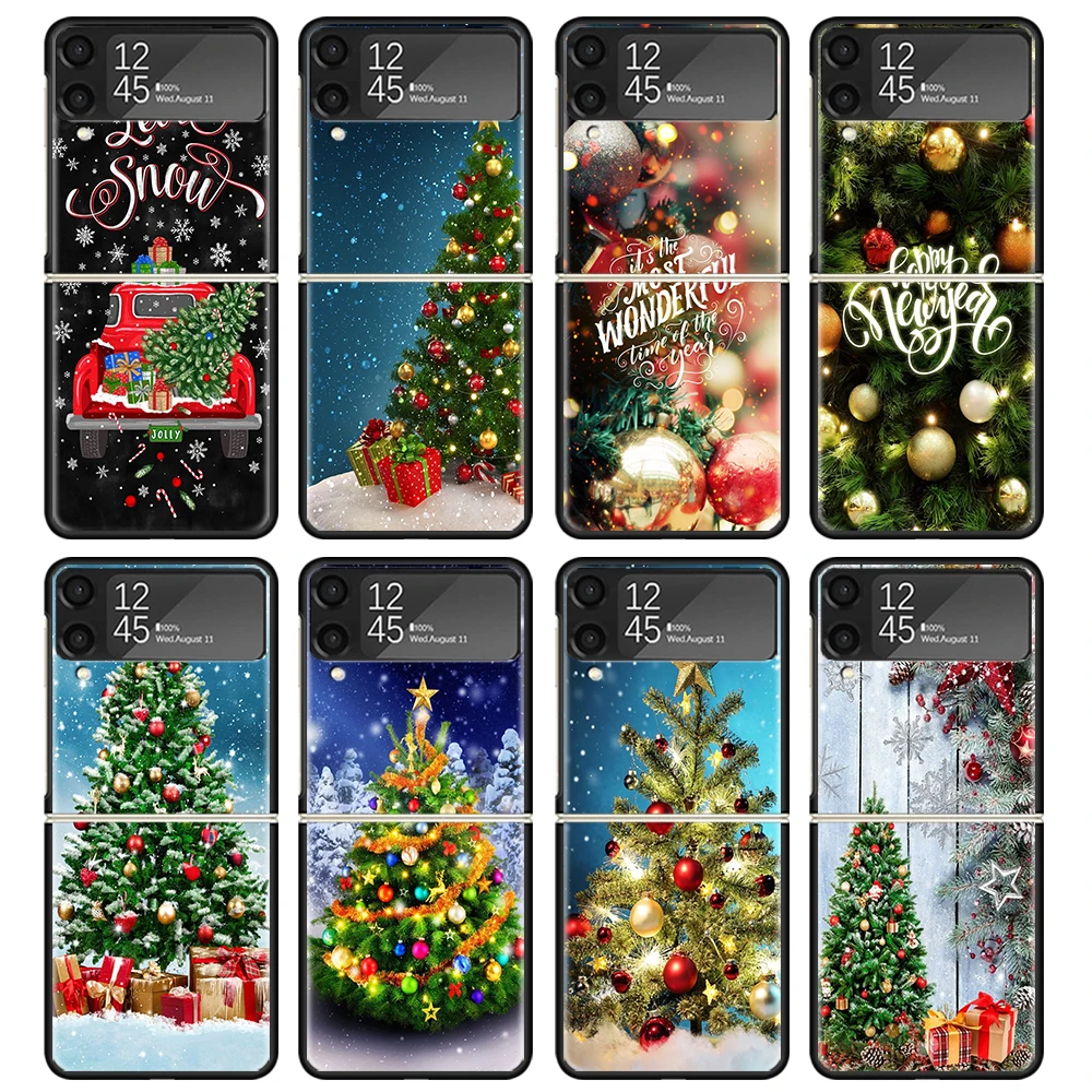 Merry Christmas Tree Snow Case Per Samsung Galaxy Z Flip 4 5 3 Z Flip5 Flip4 5G Hard Phone Cover Flip3 Split Pieghevole Black Plast